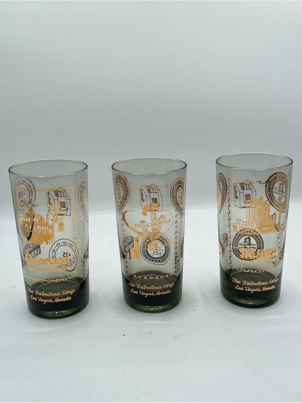 Vintage Las Vegas Gold Accent Drinking Glass - Set of 3
